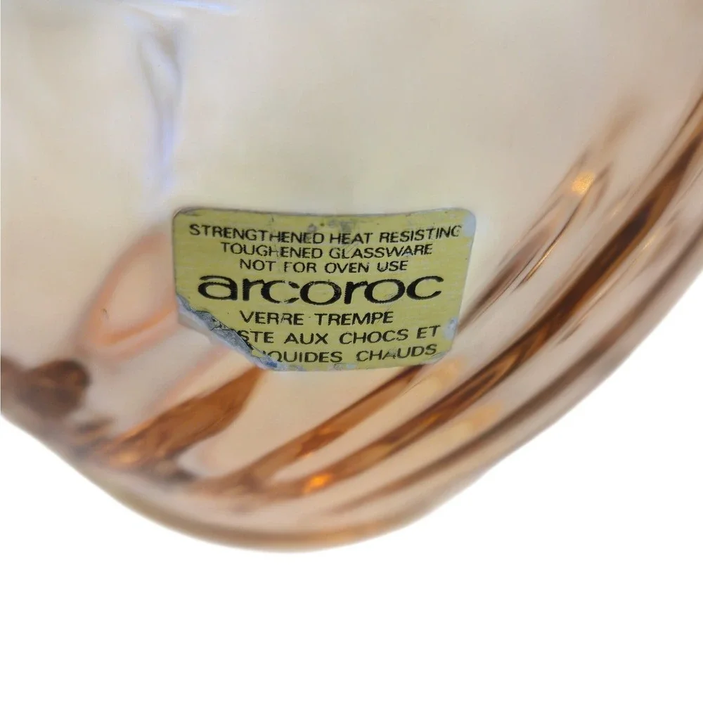Vintage Arcoroc France Pink Swirl Glass‎ Teacups Set of 2 Heat Resistant